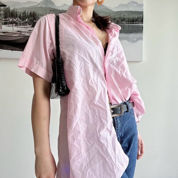 Vintage light pink Clean girl oversized summer button down shirt - Picture 1 of 3